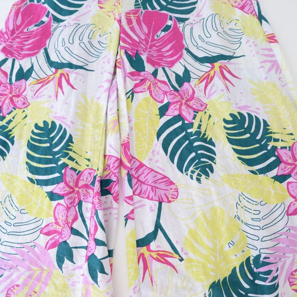 Nicole Miller White Pink Palm Leaf Print 55% Linen Wide Leg Romper M - Picture 7 of 11